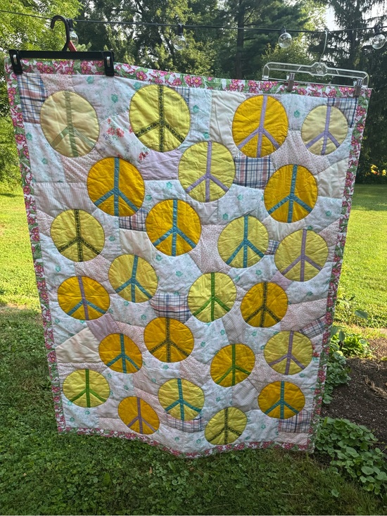 Handmade Other - Handmade Peace Sign Patchwork Quilt 44x54, Retro 70s Grandmacore